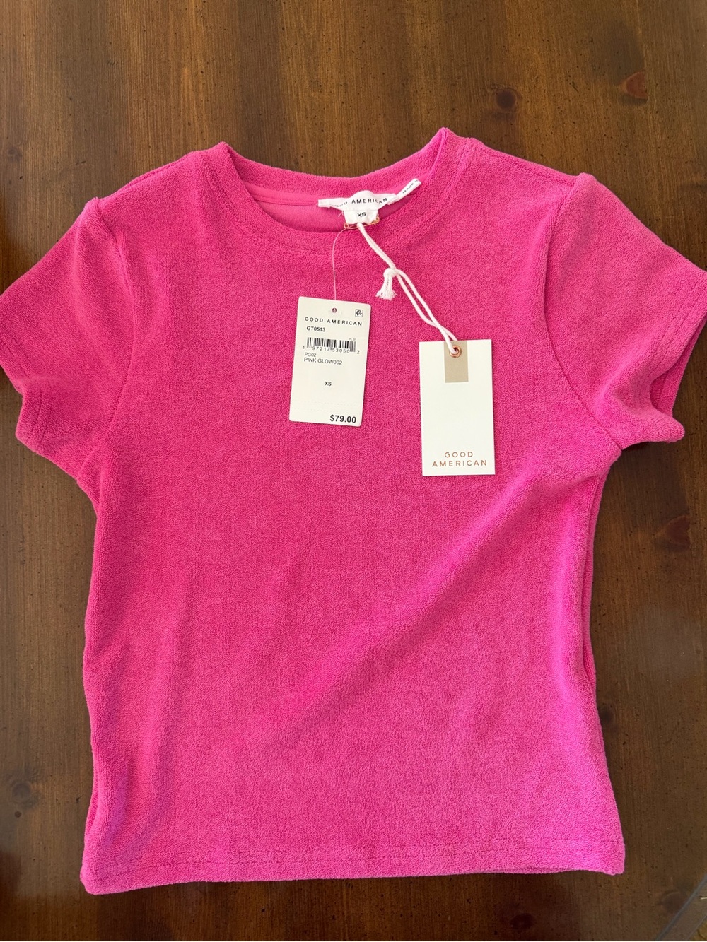 Good American Hot Pink Terry Short Sleeve Tee